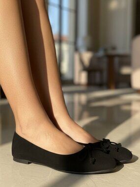 NWT Pazzle Black Suede Bow Ballet Flats